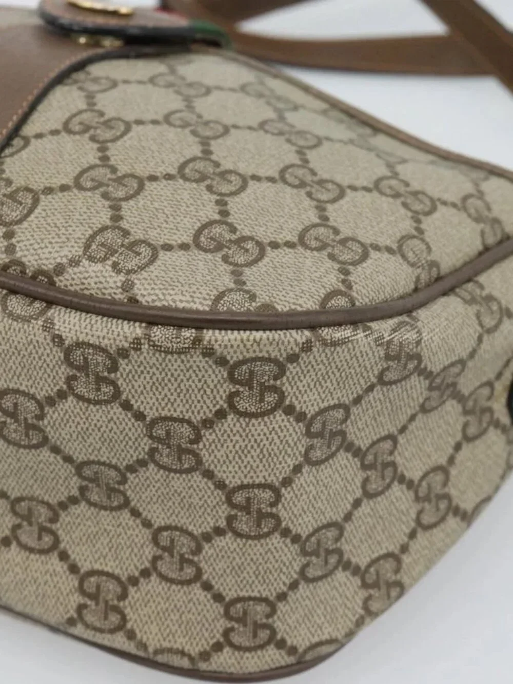 GUCCI GG Supreme Web Sherry Line Bag PVC Beige Gold 89 02 032 Auth 187818